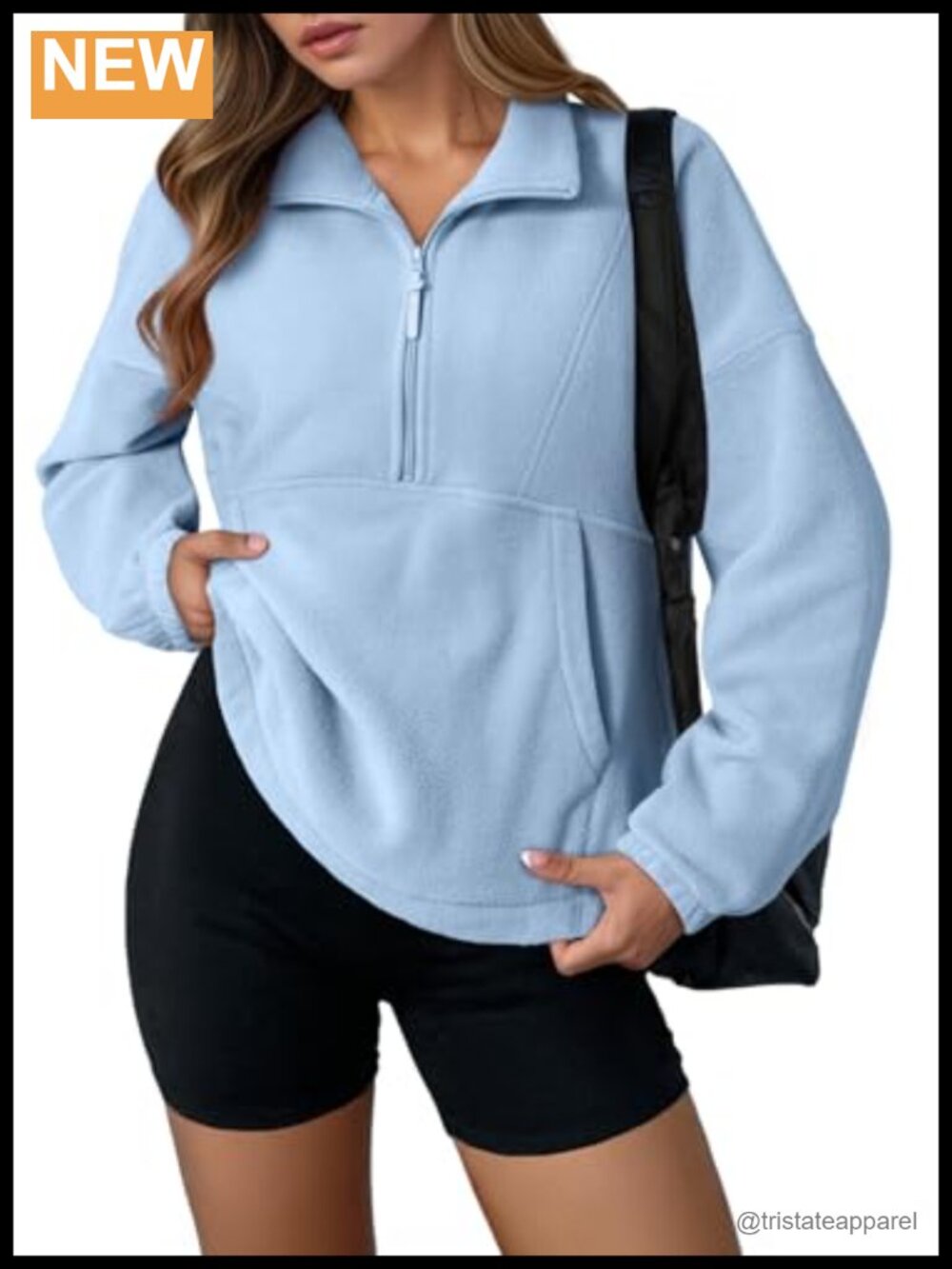 Oversized Half Zip Fleece Sweatshirt Mock Neck Pullover Kangaroo Pocket